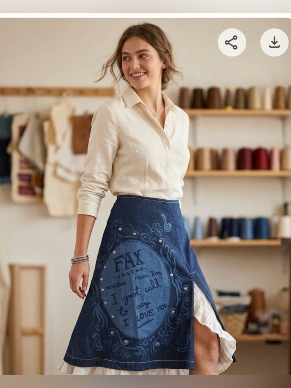 Custo Barcelona Navy Printed Midi Skirt with Side Slit